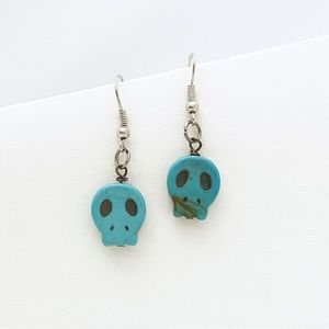 Earrings Skull Teal Halloween Boho Witch Hippie Pagan Biker Goth Punk Howlite